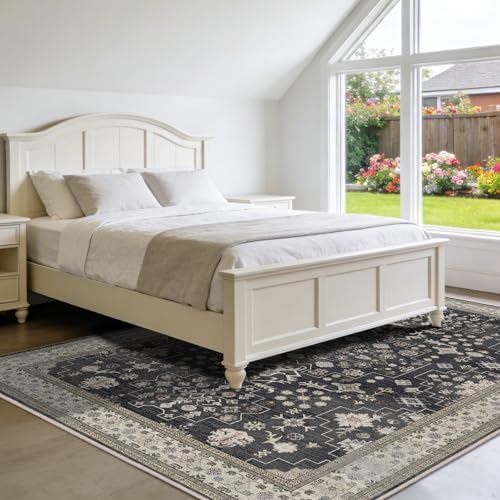 8x10 Washable Area Rugs for Living Room (Charcoal Blush Ivory) - Image 3