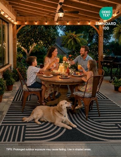 Lahome Modern Dining Room Rug, Black Geometric Indoor Outdoor Rug 8x10 - Image 4