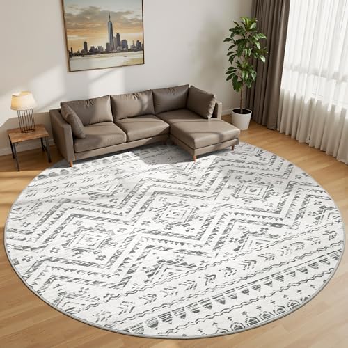 Miukiki Round Rugs 6ft for Living Room Moroccan Washable Circle Rug Grey - Image 6