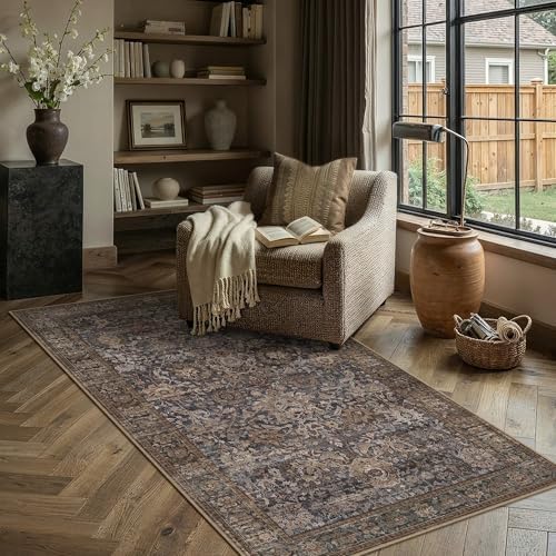 HUGEAR Area Rugs 3x5 Blue Brown Vintage Rug for Living Room by HUGEAR