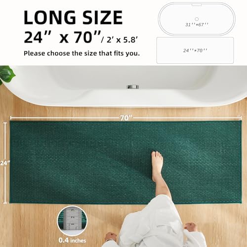TYUU Bathroom Runner Rugs, Long Bath Mat Runner Washable Thin Quick Dry Low Pile Bathroom Runner Rugs Non Slip, Dark Green 24"x70" - Image 3