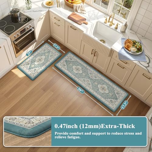 Collive Boho Anti Fatigue Kitchen Mats Sets 2 Piece Non Skid Kitchen Mats for Floor Cushioned Kitchen Rugs and Mats Waterproof Ergonomic Comfort Standing Mat Runner for Kitchen,Home,Office,Laundry - Image 2