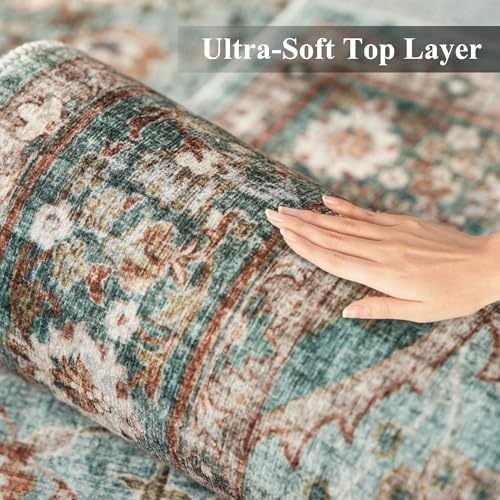 Washable Oriental Area Rug: Green 10x10 Area Rugs Low Pile Waterproof Rug - Image 4