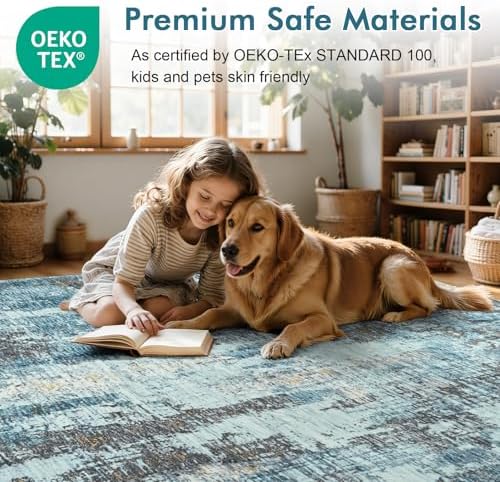 6x9 Ft Area Rugs for Living Room, Soft Non-Slip Washable Rugs Modern Abstract Pattern Carpet for Bedroom Indoor Floor Nursery Home Decor (Blue) - Image 4