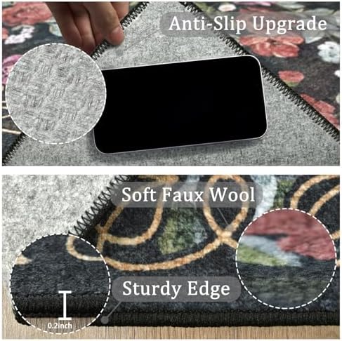 Washable 6ft Round Area Rug, Navy Boho Floral Non-Slip for Living Room - Image 6