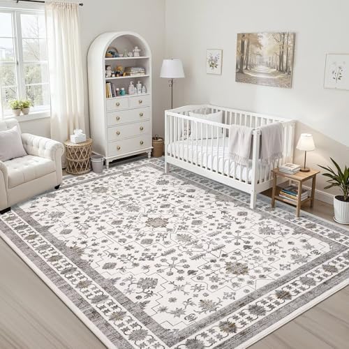 GarveeHome 6x9 Washable Rug Living Room Vintage Bedroom Beige Brown Rug - Image 3