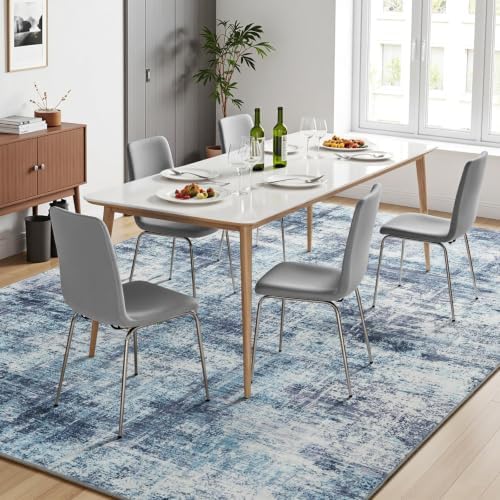 8x10 Area Rug for Living Room, Abstract Washable Non-Slip Large Rugs, Blue - Image 3