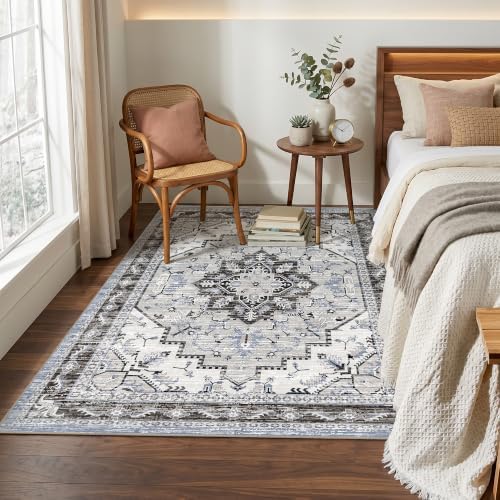 Area Rugs 3x5 Washable Non-Slip Boho Indoor Carpets, Blue Grey - Image 2
