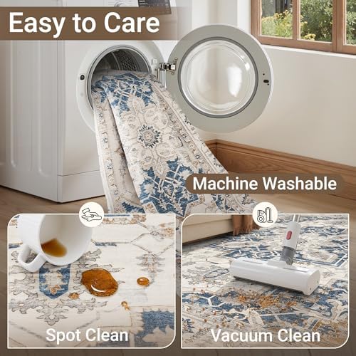 befbee 8x10 Area Rugs for Living Room, Washable Vintage Non Slip Rug Blue - Image 5