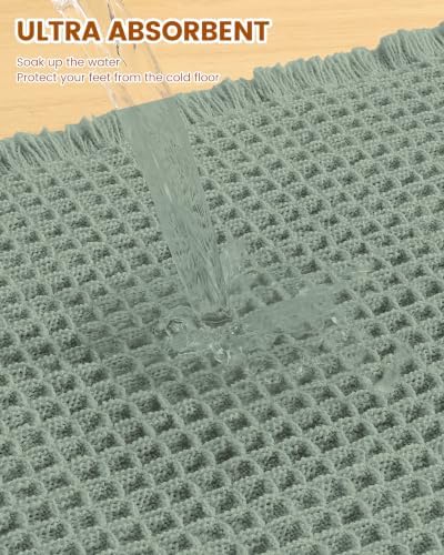 Smiry Waffle Bathroom Rugs Sets 2 Piece (36x24+30x20, Sage Green) - Image 4