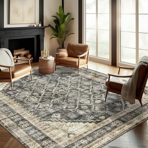 CHAMPLANT Washable Area Rug 8'x10' Retro Boho Design Non-Shedding Non-Slip Easy Care Ideal for High Traffic Areas in Living Room Bedroom Office Coffee Table Kitchen Large Carpet by CHAMPLANT