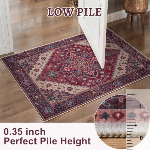 2x6 Washable Runner Rug for Hallways, Vintage Non Slip Rug Runners Burgundy - Image 2