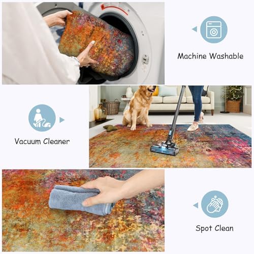 Lahome Modern Abstract Washable 5x7 Area Rugs for Living Room, Colorful Soft Bedroom Rug Low Pile Non Slip,Stain Resistance Dining Room Carpet for Nursery Office Entrance Home Office Decor - Image 4