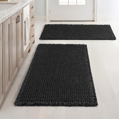 MIULEE Set of 2 Waffle Bathroom Rugs Boho Bath Mat Black 18x30 Inch by MIULEE