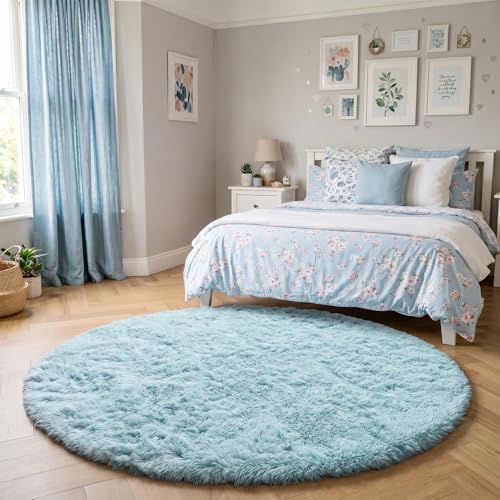 Amdrebio Light Blue Fuzzy Round Circle Area Rug 5Ft for Baby Kids Bedroom - Image 3