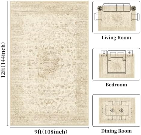 Beige 9x12 Living Room Rug, Non Slip Neutral Area Rug for Bedroom, Nursery - Image 2