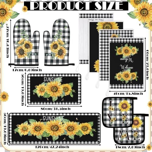 Fourluoo 10 Pcs Sunflower Kitchen Decor Set Black Buffalo Plaid - Image 3