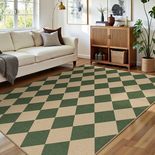 Lessymo Checkered Easy Jute 5x7 Rugs, Washable Patio Rug for Living Room - Image 3