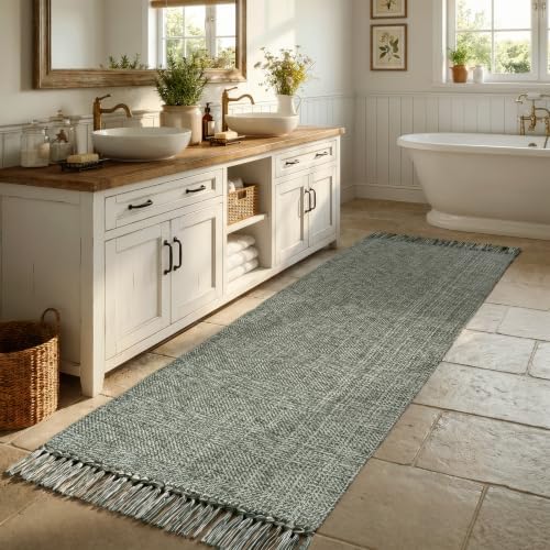 Collive Boho Hallway Runner Rug, 2.6' x 7' Sage Green Bathroom Mats - Image 3