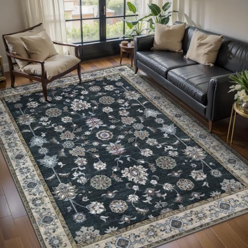 Tangsoo Vintage 3x5 Rugs, Washable Non Slip Accent Rugs for Entryway Black by Tangsoo