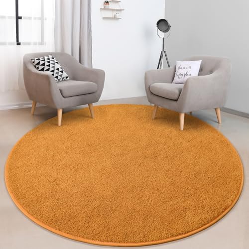 FlyDOIT Round Area Rugs for Bedroom Living Room, 4x4 Orange Super Soft Comfy Thickened Memory-Foam Indoor Circle Carpets, Modern Aesthetic Minimalist Carpet for Boys Girls Adults Nursery Home Décor - Image 5