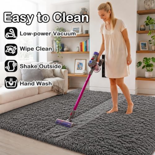 8x10 Living Room Rug Grey, Soft Large Rugs for Bedroom, Thick Shaggy Carpet - Image 6