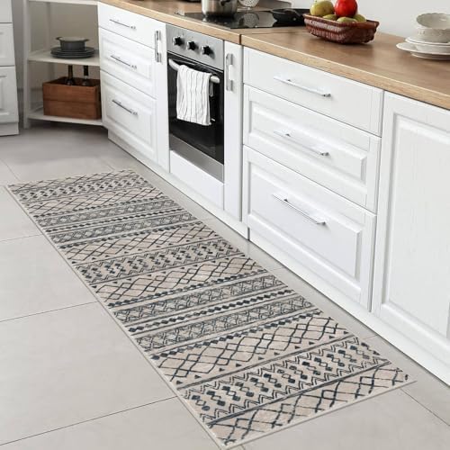 KUTA Washable Hallway Runner Rug 2x6 Vintage Boho Light Brown Black - Image 2