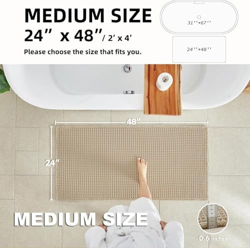 TYUU Waffle Bath Mat, Boho Bathroom Rugs Non Slip, 48x24 Pale Beige - Image 2