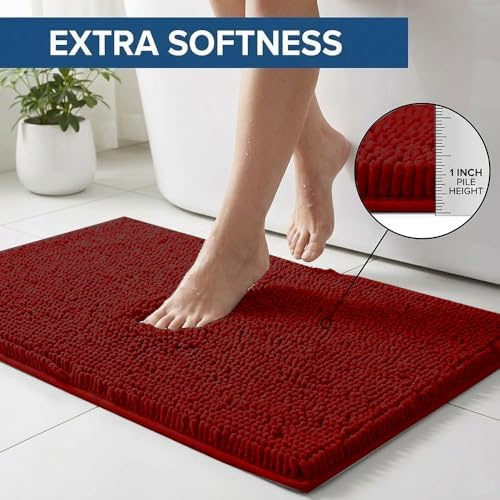 Bathroom Rugs Sets 2 Piece,Super Absorbent Chenille Bath Mats and U-Shaped Toilet Rug,Strong PVC Non Slip Backing,Microfiber Washable Dry Quickly Bath Mats for Bathroom(20"x32"+20"x20"U,Dark Red) - Image 3