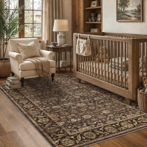 Washable 3x5 Entryway Non-Slip Area Rug Vintage Brown Throw Carpet - Image 2