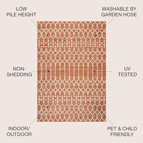 JONATHAN Y Moroccan Geometric Indoor Outdoor Area Rug 8X10 Orange/Cream, Ourika Textured Weave for Backyard, Patio, Porch, Easy-Cleaning, High Traffic, Pet-Friendly, Non-Shedding (SMB108P-8) - Image 3