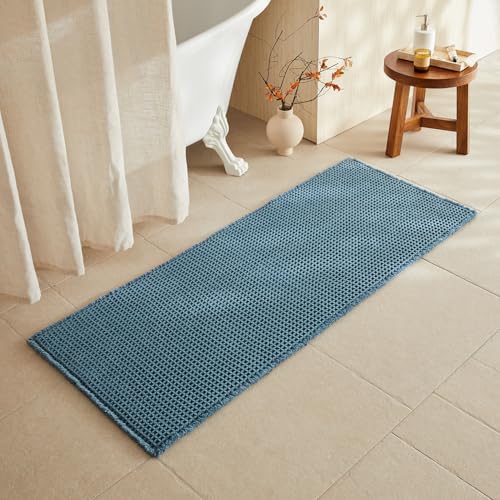 TYUU Waffle Runner Rug Bathroom, Long Boho Bath Mat, 60x24 Denim Blue by TYUU