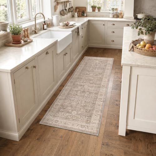 Washable 2x6 Kitchen Soft Runner Rug Vintage Light Taupe Throw Carpet - Image 3