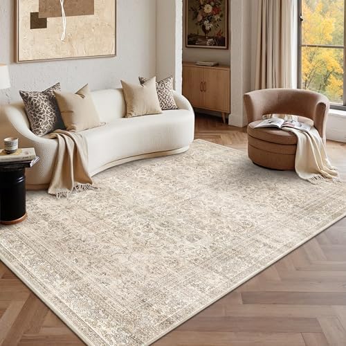 Schweek 5x7 Washable Area Rug Vintage Neutral Beige Rugs for Living Room by Schweek