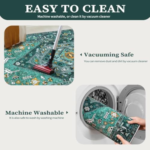 SERISSA 3x5 Washable Non Slip Boho Area Rug for Bedroom，Teal - Image 2