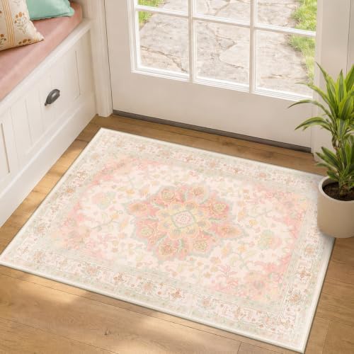 CAPALOCA 2x3 Washable Nursery Girls Low Pile Area Rug Pink Green by CAPALOCA