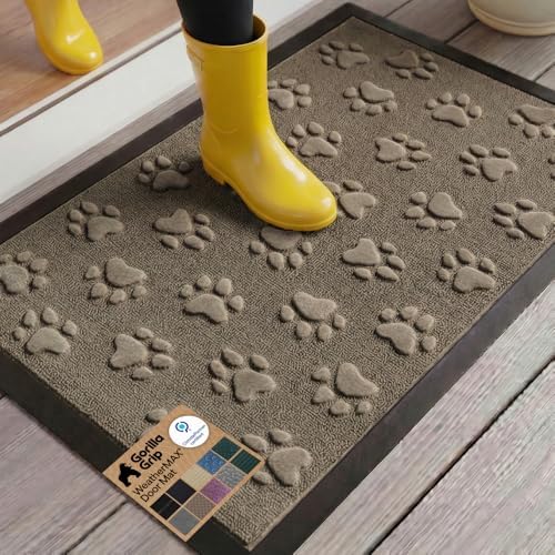 GORILLA GRIP WeatherMAX Door Mat, Indoor Outdoor Use, 29x17, Beige Paw by GorillaGrip