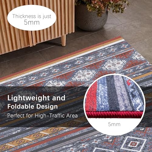 RUGSURE Washable Area Rugs 9' x 12' - 1/6 Thick - Moroccan-Inspired -Stain & Water Resistant Non-Slip - Resistant Rug for Living Room, Bedroom, Nursery, Pet & Child Friendly (Blue and Red) - Image 6