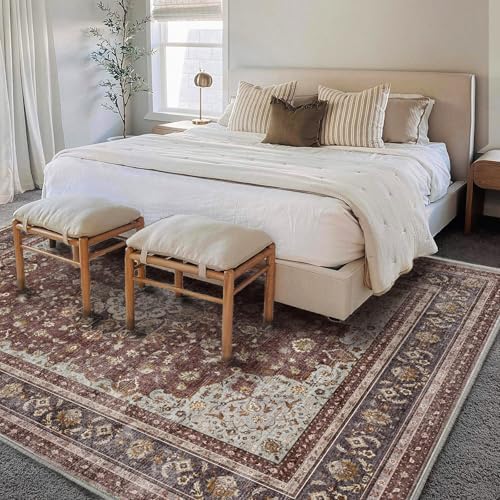 CHAMPLANT Area Rug 6'x9' Washable Vintage Traditional Floor Cover Thin Retro Kitchen Indoor Distressed Non Slip Carpet for Living Room Bedroom Dining Room - Image 2