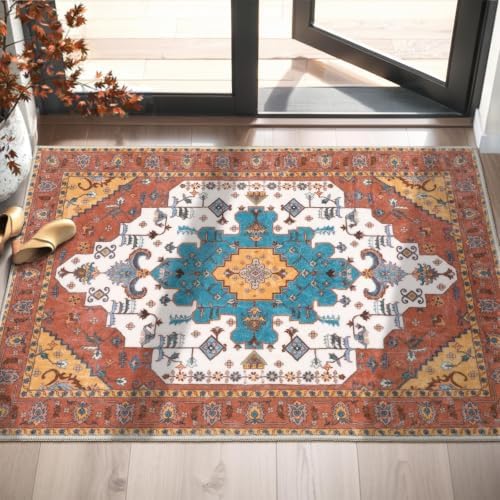 SERISSA 2x3 Washable Non Slip Boho Small Area Rug for Entryway，Orange by SERISSAHomeDecorCollection