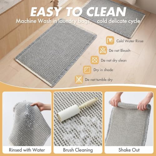 MIULEE Set of 2 Waffle Bathroom Rugs LightGrey&Cream 17"x24"+17"x48" - Image 6