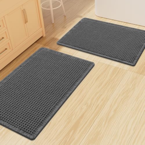 Smiry Waffle Bathroom Rugs Sets 2 Piece (30x20+30x18, Dark Grey) by Smiry