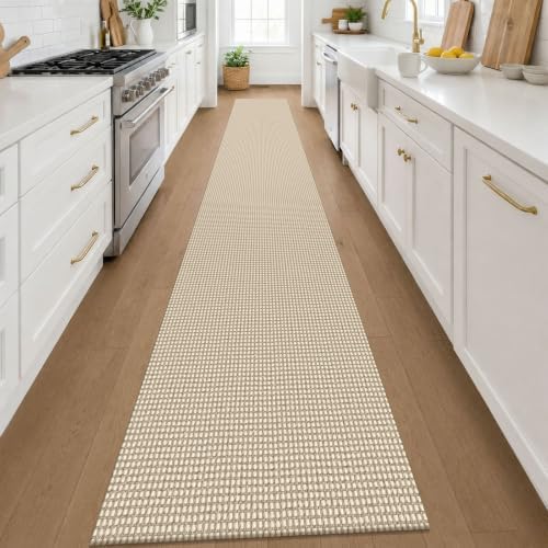 KOZYFLY Cotton 2x14 Runners Rugs for Hallway, Long Washable Runner Rug, Woven Non Slip Kitchen Runner, Flatweave Entryway Rug, Floor Carpet for Entry, Aisle, Hall, Oatmeal Beige - Image 2