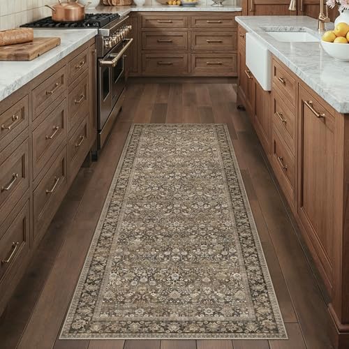HUGEAR 2x5 Brown Vintage Floral Washable Area Rug for Entryway - Image 3