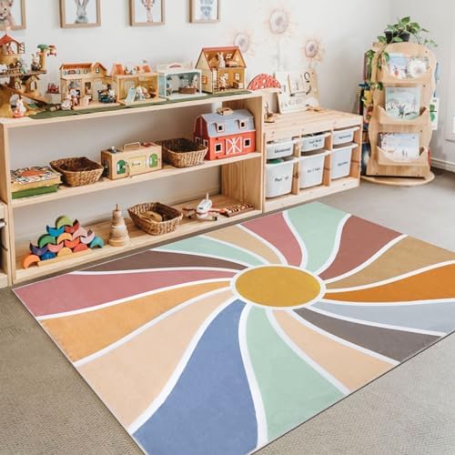 Topotdor Sun Rainbow Nursery Rugs,Colorful Boho Kids Rug Ultra Soft Washable Non Slip Area Rug for Bedroom Perschool Classroom,47"x70" - Image 7