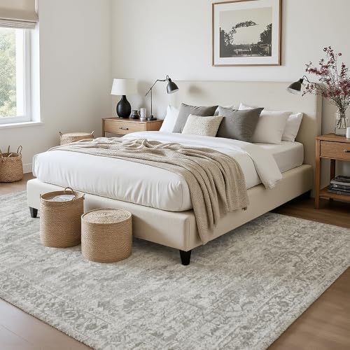 8x10 Beige Brown Washable Area Rug for Living Room, Vintage Print - Image 6