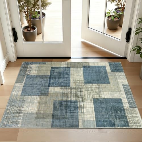 Washable 2x3 Entryway Rug, Throw Rugs with Rubber Backing, Blue - Image 2