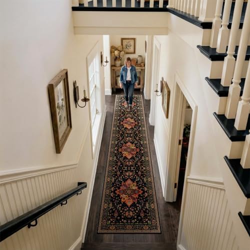 RELEANY Washable Area Rug, Runner 2'x10', Black/Colorful - Image 3