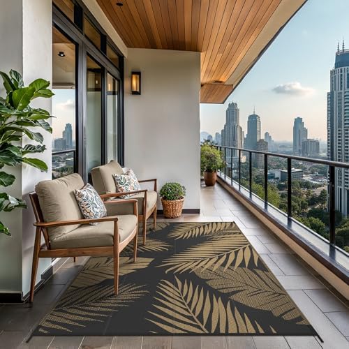 GENIMO Outdoor Rug, Waterproof Plastic Rugs for Patio, 4'x6' Black Brown - Image 4