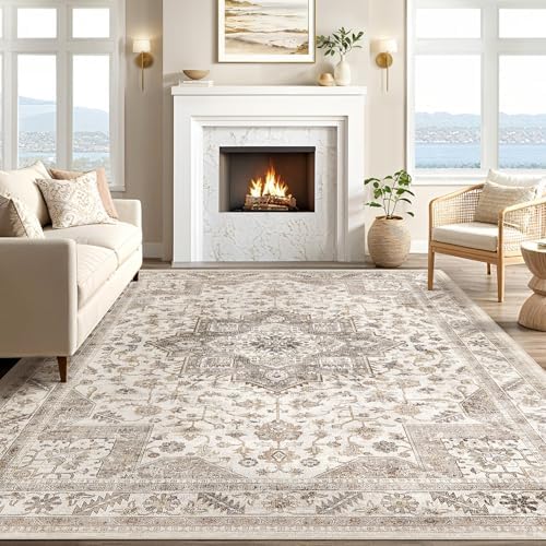 cotiled 5x8 Area Rug for Living Room, Washable, Traditional, Light Brown - Image 6